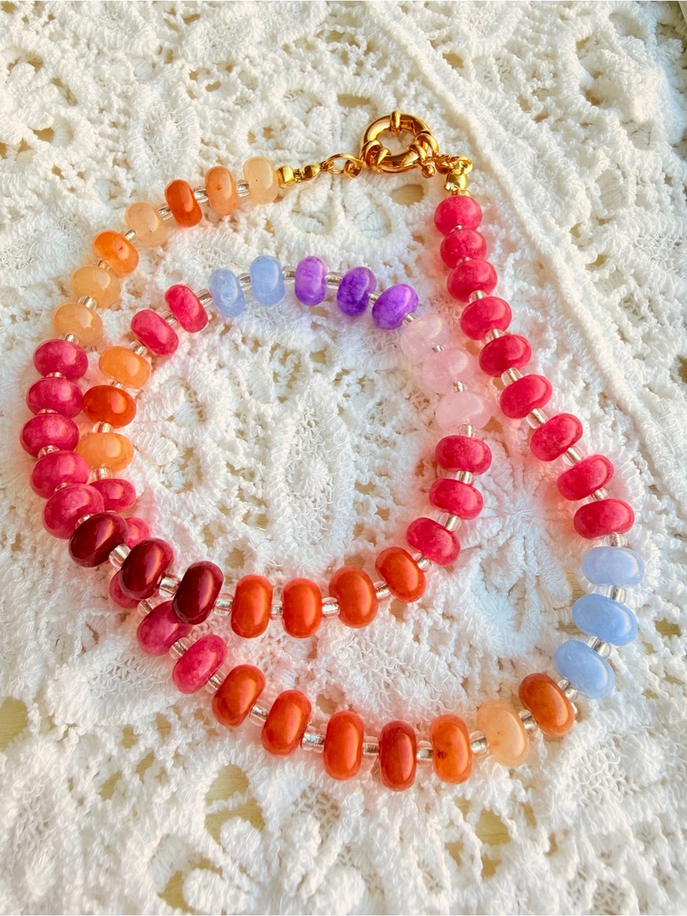 Multicolor Beaded Necklace with Pink, Orange & Purple Accents - Picture 4 of 8